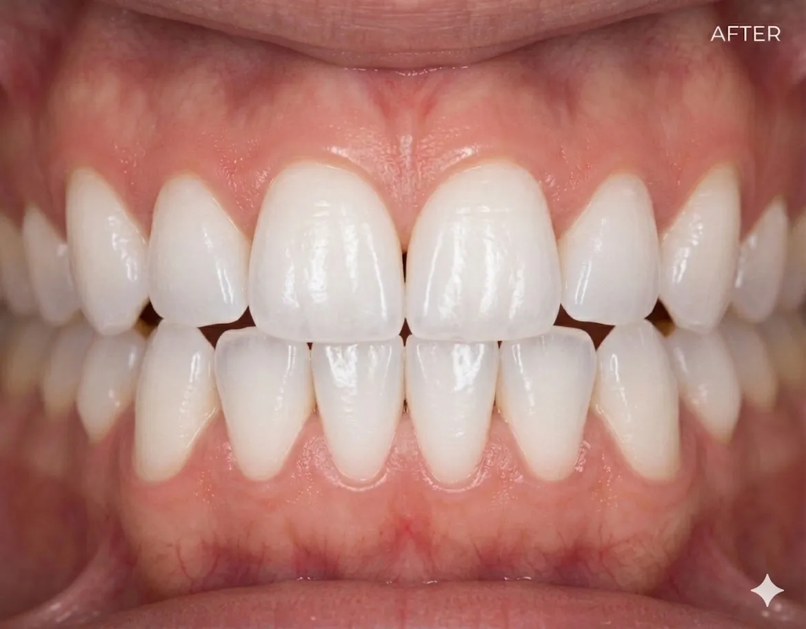 After teeth whitening — bright white smile