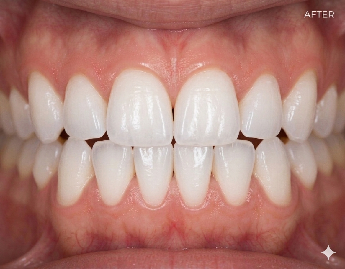 After teeth whitening — bright white smile